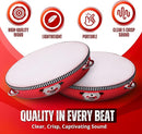 Flexzion Wooden Round Tambourine for Kids and Adults 10" Inch Single Row 8 Pair Jingles, Red Handheld Percussion Instrument for Beginner and Professional Tambourine Player by TinyTreasures Baby Boutique