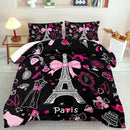 Eiffel Tower Comforter Set Full Size,Eiffel Tower Bedding Set for Girls, Pink and Black Paris Themed Comforter Bedroom Decor,Paris Quilt French Style Romantic Bedding by CozyNest Decor