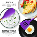 Zulay Kitchen Non-Stick Cooking Utensils Set with Authentic Acacia Wood Handles – 5-Piece Durable & Stylish Silicone Kitchen Utensils Set – Heat Resistant to 464°F – Purple by CozyNest Decor