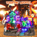 DREAM GARDEN Halloween Village Collection, Lighted Spooky Haunted House with Animated Train and Scary Sound Halloween Collectible Bulidings with Skull, Pumpkin, Ghost for Holiday Party Tabletop Decor by CozyNest Decor