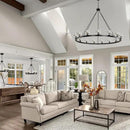 Black Wagon Wheel Chandelier, 59 Inch Black Chandeliers with Unique Glass Shade, 15-Light Crystal Large Wagon Wheel Chandeliers for Dining Room, High Ceiling Round Chandelier for Living Room, Foyer by CozyNest Decor
