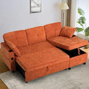 84 Inches Chenille Sectional Sofa w/Pull-Out Sofa Bed & Adjustable Back, Tufted L-Shaped Couch w/Storage Chaise, Sleeper Sectional Sofa w/USB Port & Cup Holders for Living Room, Orange by CozyNest Decor