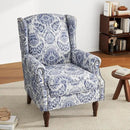 UIXE High Back Floral Accent Chair, Fabric Upholstered Armchair for Living Room, Retro Wingback Arm Chair with Solid Wood Legs, Nailhead Trim Single Sofa Bedroom Reading Seat - Navy Blue by CozyNest Decor