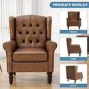 UIXE Faux Leather Accent Chair, High Back Upholstered Armchair for Living Room, Wingback Arm Chair Comfy Single Sofa Bedroom Reading Seat with Solid Wood Legs - Brown by CozyNest Decor