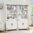 5 Tier Bookshelf 70in Tall Bookcase with Barn Doors and Storage Cabinet, White Farmhouse Book Shelf with Adjustable Shelves, Wood Freestanding Display Bookshelves for Bedroom, Living Room by CozyNest Decor