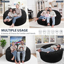 5FT Bean Bag Chair, Large Bean Bag Chairs with Memory Foam Filled, Fluffy Beanbag Sofa with Dutch Velvet Cover, Round BeanBag Chairs for Living Room, Playroom - Black by TinyTreasures Baby Boutique