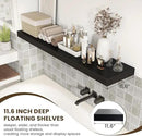 Black Floating Shelves for Wall - 55 Inch Wide x 12 Inch Deep Wall Shelves Set of 1 - Rustic Black Wood Shelves for Living Room, Bathroom, Laundry Room, Bedroom, Kitchen, Home Office by CozyNest Decor