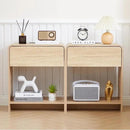 Fluted Nightstand Set of 2 with Charging Station, Modern Bed Side Table End Table with Drawer Storage, Large Wooden Night Stands Bedside for Bedroom Living Room Sofa Office, Natural 2 Sets by CozyNest Decor