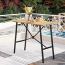 PHI VILLA Bar Height Patio Dining Table, 41" Wood Like Outdoor Bar Table, Rectangle Steel Slatted Bar Dining Table with 1.57" Umbrella Hole for Patio, Garden, Yard, Yellow by CozyNest Decor