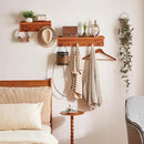 Wall Mounted Hook with Shelf,15.75in Entryway Wall Hanging Shelf,Solid Wood Coat Hooks,for Bathroom, Kitchen,Cherry Wood Color YD-WS0240C by CozyNest Decor