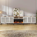 3-Sided Glass Farmhouse Fireplace TV Stand for TVs Up to 110 Inch, Entertainment Center with 36" Electric Fireplace, Antique White TV Console with Storage Cabinets for Living Room by CozyNest Decor