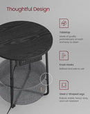 VASAGLE Side Table with Charging Station, Round End Table with Fabric Basket, Nightstand with Power Outlets, USB Ports, for Living Room, Bedroom, Modern, Ebony Black and Slate Gray ULET228B01 by CozyNest Decor