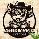 Personalized Highland Cow Name metal Signs,Custom Highland Cow Metal Shed Wall Decor,Black Metal Wall Art Plaques Outdoor wall Decorative Signage (Style A) by CozyNest Decor