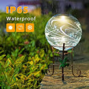 10 Inch Solar Glass Gazing Ball, with 9.4" Tall Metal Gazing Globe Stand, Solar Ball Lights Display Holder Set for Outdoor Garden Lawn Yard Decoration, Blue Water Ripple by CozyNest Decor