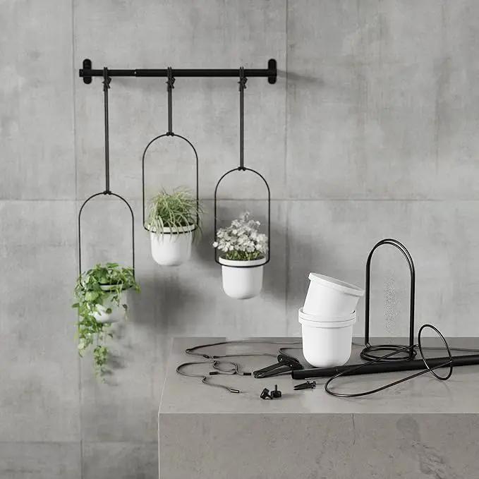 Umbra Triflora Hanging Planter for Window, Indoor Herb Garden, Set of 3, White/Black, photo 12 of 12