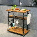 Industrial Portable Kitchen Island on Wheels,Bar Carts for the Home Wine Bar Beverage Coffee Cart,Metal Rolling kitchen carts and islands,Wood and Pipe 3-Tier Butcher Block Island Food Serving Cart by CozyNest Decor