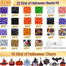 3140Pcs Halloween Beads for Bracelet Jewelry Making Kit, Halloween Clay Beads Black White Orange Purple Pumpkin Round Letter Star Skull Bead Bulk with Ghost Witch Hat Charm for DIY Craft Earring by TinyTreasures Baby Boutique