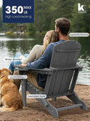 KINGYES Folding Adirondack Chair with Dual Cup Holders - HDPE All-Weather Outdoor Chairs, Wood-Like Patio Chair for Backyard, Camping, Pool & Fire Pit, Grey by GreenHaven Gardens