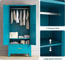 71'' Farmhouse Metal Wardrobe Cabinet with Hanging Rod, 2 Barn Door Wardrobe Closet with Adjustable Shelves,Drawer,for Dining Room,Bedroom,Living Room, Cloak Room,Office (Peacock Blue) by CozyNest Decor