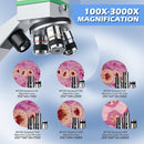 Microscope for Adults Professional, Compound Microscope for Kids 8-12, 100X-3000X High-Power Biological Microscope for Students, School Lab & Home Education, with Slides Set by TinyTreasures Baby Boutique