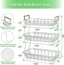 3 Tier Fruit Basket with 2 Banana Hooks, Large Capacity Multifunctional Detachable Sturdy Fruit Bowl with Wooden Handle Mesh Top for Kitchen Counter, for Bread Snacks Vegetables Produce, White by CozyNest Decor