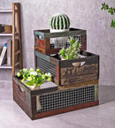 TIMRIS Set of 3 Rustic Wood Nesting Crates, Farmhouse Distressed Wooden Storage Boxes, Decorative Reclaimed Wood Organizer Baskets with Wire Mesh (Random) by CozyNest Decor