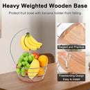 Livabber Countertop Fruit Basket Bowl with Banana Hanger, Modern Standing Fruit Vegetable Bowl Storage, with Banana Tree Holder for Kitchen Dinning Table (Round Wood, Chrome) by CozyNest Decor