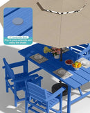 Patio Dining Set for 4 with Umbrella Hole - 66" Outdoor Table & 4 Chairs, All-Weather HDPE Outdoor Furniture for Lawn, Garden, Backyard, Poolside, Navy by GreenHaven Gardens