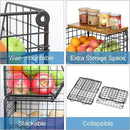 X-cosrack 2-Tier Stackable Wire Baskets for with Wood Lid, Wall Hanging Baskets for Potato and Onion Storage, Fruit Basket for Kitchen Counter, Metal Baskets for Snack Produce Cans by CozyNest Decor