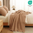 PHF 100% Cotton Waffle Weave Throw Blanket, Soft Lightweight Breathable Cozy Summer Throws for Couch Bed Sofa, Luxury Aesthetic Woven Blanket for Home Decor & Office, 50"x60", Camel by CozyNest Decor