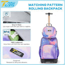 NEW TILAMI 18 inch Rolling Backpack Boys & Girls for School – Durable, Waterproof, Adjustable Handle, Ideal for Travel & Daily Use, Purple Sky by TinyTreasures Baby Boutique