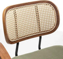 Rattan Dining Room Chairs Set of 2,Mid Century Modern Kitchen Side Chairs,Metal Legs Desk Chairs,Green Modern Corduroy Fabric Accent Chairs with Arms and Rattan Backrest by CozyNest Decor