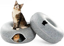 Cattasaurus Peekaboo Cat Cave, Extra Spacious for Multiple & Large Cats 12+ lbs, Scratch Detachable Beds for Indoor Cats, Washable Tunnel Bed, Comfy Cat Donut Tunnel (Light Gray+Light Gray, Jumbo) by CozyNest Decor