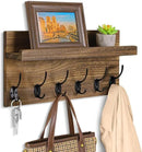 Shelf with Hooks, Coat Rack Wall Mount with 6 Double Metal Hooks, 17 Inch Farmhouse Wall Hooks with Shelf, for Entryway, Bathroom, Kitchen, Rustic Brown by CozyNest Decor
