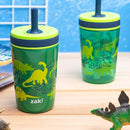 Zak Designs Dino Camo Kelso Tumbler 3pc Set, Leak-Proof Screw-On Lid with Straw, Bundle for Kids Includes Plastic and Stainless Steel Cups with Additional Sipper, 15 fluid ounces by TinyTreasures Baby Boutique