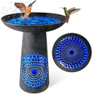 21.5'' Tall Ceramic Bird Bath for Outdoor, Heavy Duty - Cold-Weather Resistant Bird Bath, Garden and Patio Décor - Diamond Blue by GreenHaven Gardens