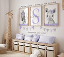 Safari Animals Girls Nursery Bedroom Unframed Set of 3 Poster Prints, Personalized Name Pink or Purple Flowers Wall Art Decor New Baby Gift Present, Elephant Giraffe Panda Zebra Lion (12x16) by TinyTreasures Baby Boutique