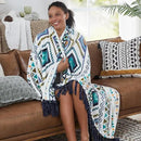CASAAGUSTO Boho Throw Blanket - Blue and White Decorative Blankets with Tassel, Printed Flannel Bohemian Blanket for Chair, Bed, Sofa, Couch(50 * 60, Blue and White) by CozyNest Decor