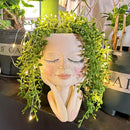 Solar-Face Flower Pot Head Planter Pots - LED String Lights Warterproof Resin Succulent Cactus Planters Pots with Drainage Hole Cute Lady Closed Eyes Indoor Outdoor Garden Decor (Large) by GreenHaven Gardens