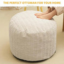 Round Stuffed Pouf Ottoman for Foot Rest, Storage Ottoman Pouf Foot Stool Cushion, Faux Fur Poufs with Foam Chunk Filling, 26 X 18 Inch Floor Chair for Living Room Bedroom Home Decor, Beige by CozyNest Decor