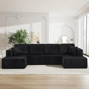 HYJT-H&K Modular Sectional Sofa Cloud Secttional Couch, 132" Comfy U Shaped Couches for Living Room, Deep Seat Memory Foam Fluffy Plush Corduroy Boneless Couch Sectionals with Chaise, Black by CozyNest Decor