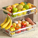 2 Tier Fruit Basket for Kitchen Counter with 2 Banana Hangers, 2025 Pro Detachable Metal Fruit Bowl with Wooden Handle,Fruit Holder for Bread Snack Veggies, Silvery by CozyNest Decor
