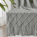 inhand Knitted Throw Blankets for Couch and Bed, Soft Cozy Knit Blanket with Tassel, Light Grey Lightweight Decorative Blankets and Throws, Farmhouse Warm Woven Blanket for Men and Women, 60"x80" by CozyNest Decor