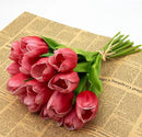 Buart Artificial Tulip in Bulk for Home Kitchen Wedding Bridal Bouquet,Fake Flowers for Mother's Day Easter Table Centerpieces Decorations(Large Size,Hot Pink,Real-Touch,12pcs) by CozyNest Decor