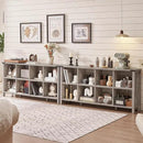 8 Cube Book Shelf, Farmhouse Wood Long Storage Organizer Bookcase, 62" Horizontal Grey Oak Console Closet Bookshelf, Hallway TV Stand for Entryway, Display Cabinet Book Case for Living Room by CozyNest Decor