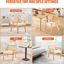 VEVOR Mid Century Modern Rattan Chair, Upholstered Velvet Accent Chair with Rattan Back, Retro Living Room Chair for Living Room, Bedroom, Reading Room, and Office, Beige by CozyNest Decor