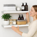 BGMG Wood Floating Shelves 24 inch Long,Rustic Solid Wooden Deep Wall Shelves for Bathroom Living Room Bedroom Kitchen Farmhouse Set of 2-24x6.7x1.25 inch-White by CozyNest Decor