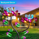 55'' Solar Powered Kinetic Wind Spinner Sculpture Pink Lotus Metal Stake Spinner for Patio, Lawn and Garden Decor Weather-Resistant Outdoor Art with Dual Lotus Design by CozyNest Decor