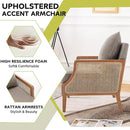 HAOBO Home Mid Century Modern Accent Chair Upholstered Living Room Chairs Armchair with Rattan Armrest Comfy Reading Chair with Wood Frame Lounge Side Chair with Waist Cushion by CozyNest Decor