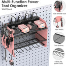 CCCEI Modular Power Tool Organizer Wall Mount with Charging Station. Garage 4 Drill Storage Shelf with Hooks, Drill Bit Heavy Duty Rack, Pink Tool Battery Holder Built in 8 Outlet Power Strip. by GreenHaven Gardens